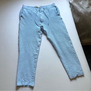 SALTY WEEKEND blue cotton blend seersucker crepe tapered leg cropped‎ pant